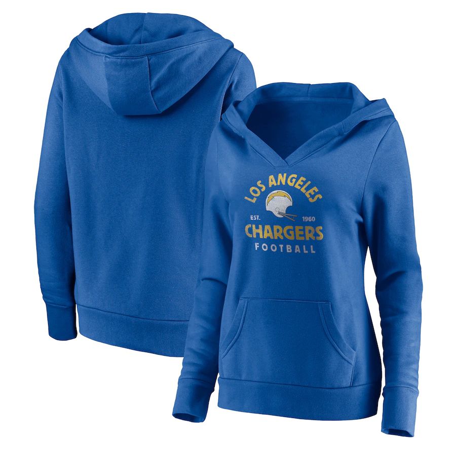Women Los Angeles Chargers Fanatics Branded Powder Blue Vintage Arch V-Neck Pullover Hoodie